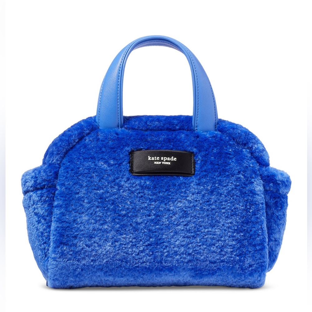 Kate Spade New York NWT Apres Chic Faux Shearling Satchel Bag Blue